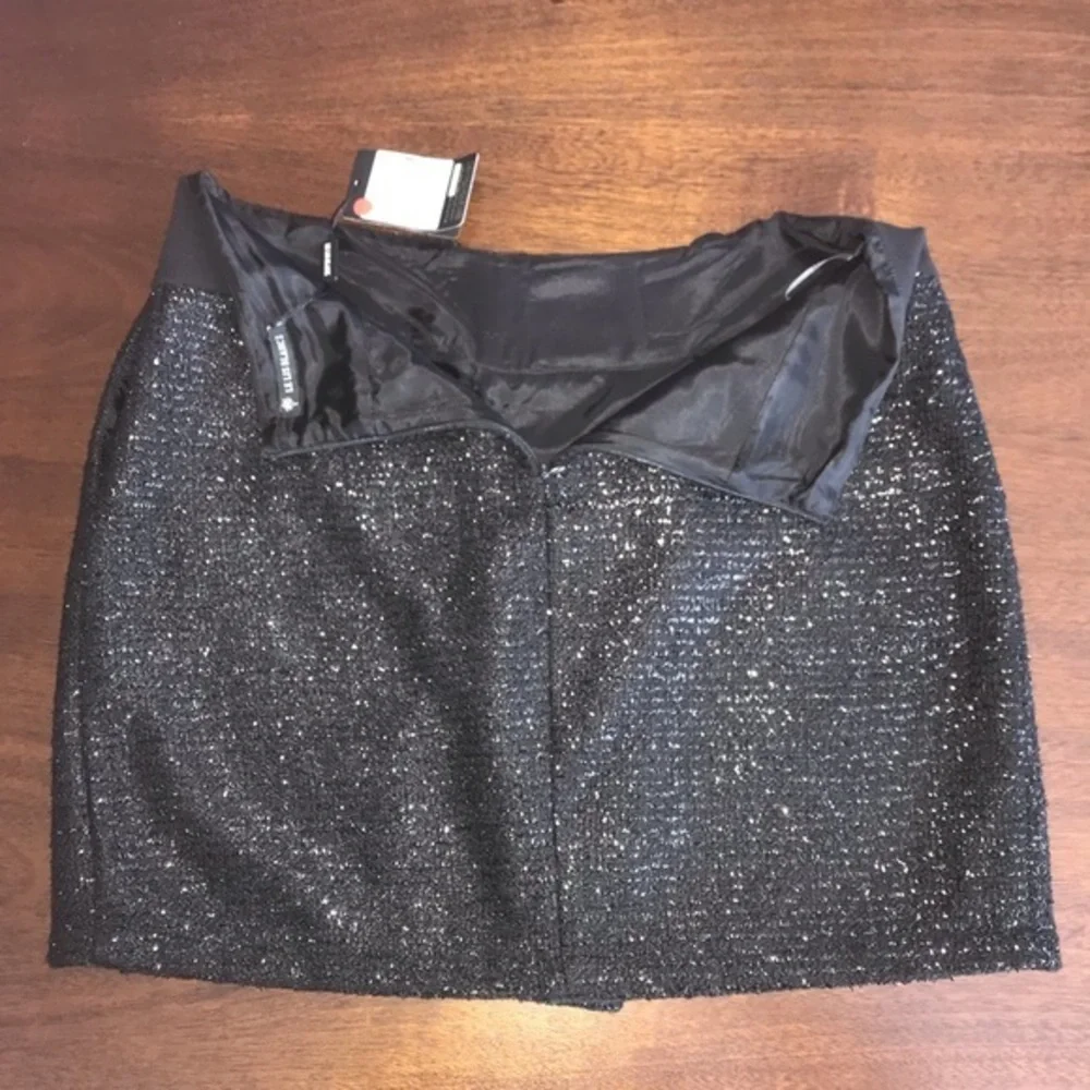 Le Lis Blanc Black Glitter Tweed Mini Skirt Holiday Party Night Out Size Medium